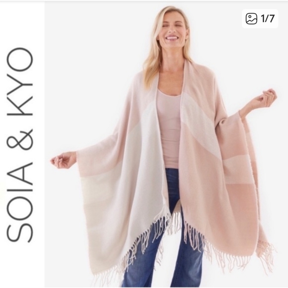 Soia & Kyo Colorblock Fringe Poncho